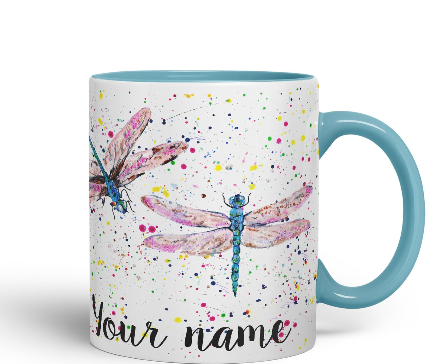 Vixar Personalised with Your Text Dragonflies Dragonfly Insect Animals Watercolour Art Coloured Ceramic Mug Cup Gift 330ml 11oz Custom Work Office Tea Coffee