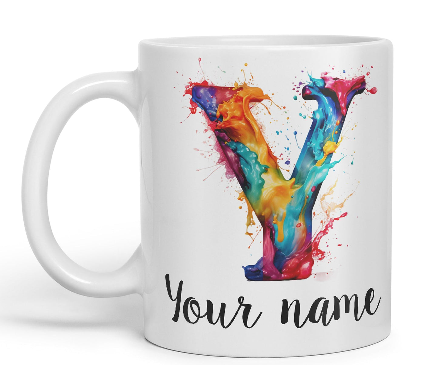 Personalised Letter Y mug, Alphabet cusomized custom Letter Y Monogram watercolour Ceramic Coloured Mug Cup for Tea Coffee Hot brew 330ml 11Oz Gift