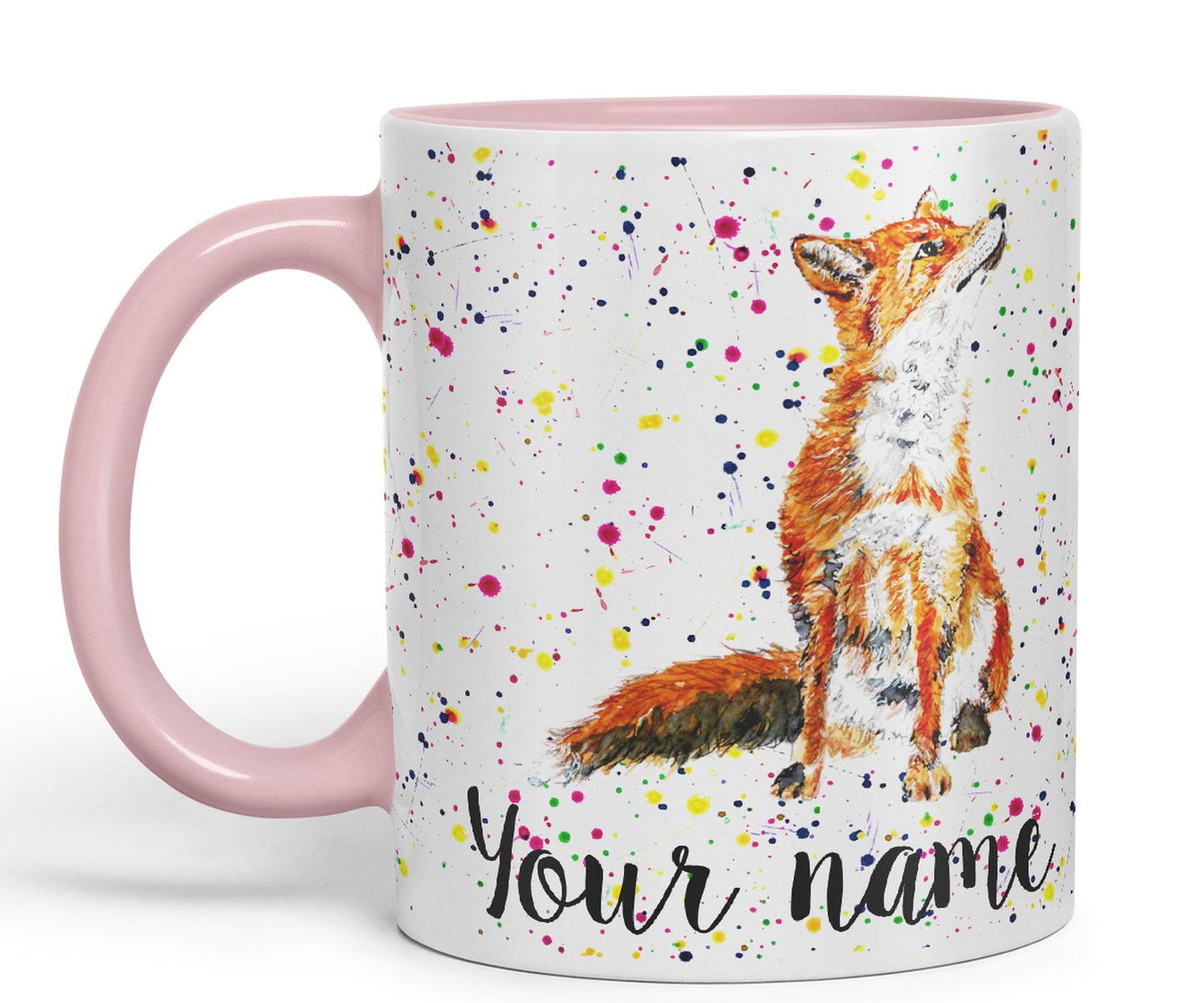 Vixar Personalised with Your Text Fox British Wildlife Animals Watercolour Art Coloured Ceramic Mug Cup Gift 330ml 11oz Custom Work Office Tea Coffee