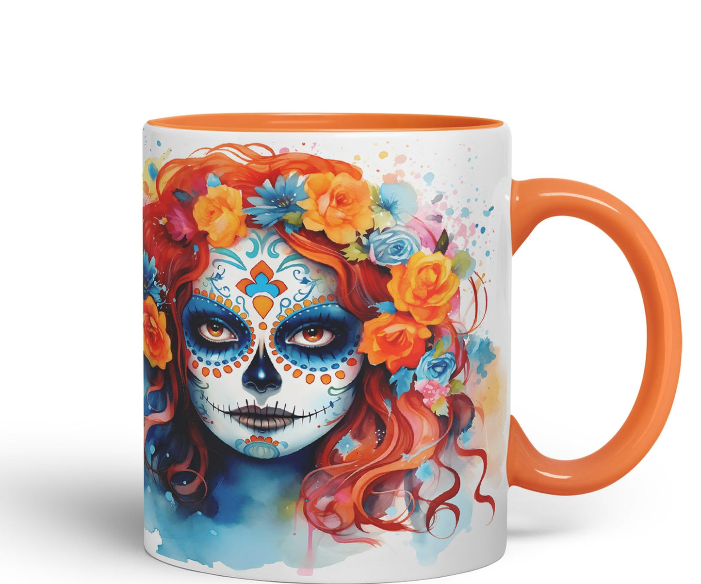 Sugar Skull and Roses Ceramic Coloured Mug Cup for Tea Coffee Hot Brew 330ml 11Oz Gift sk12