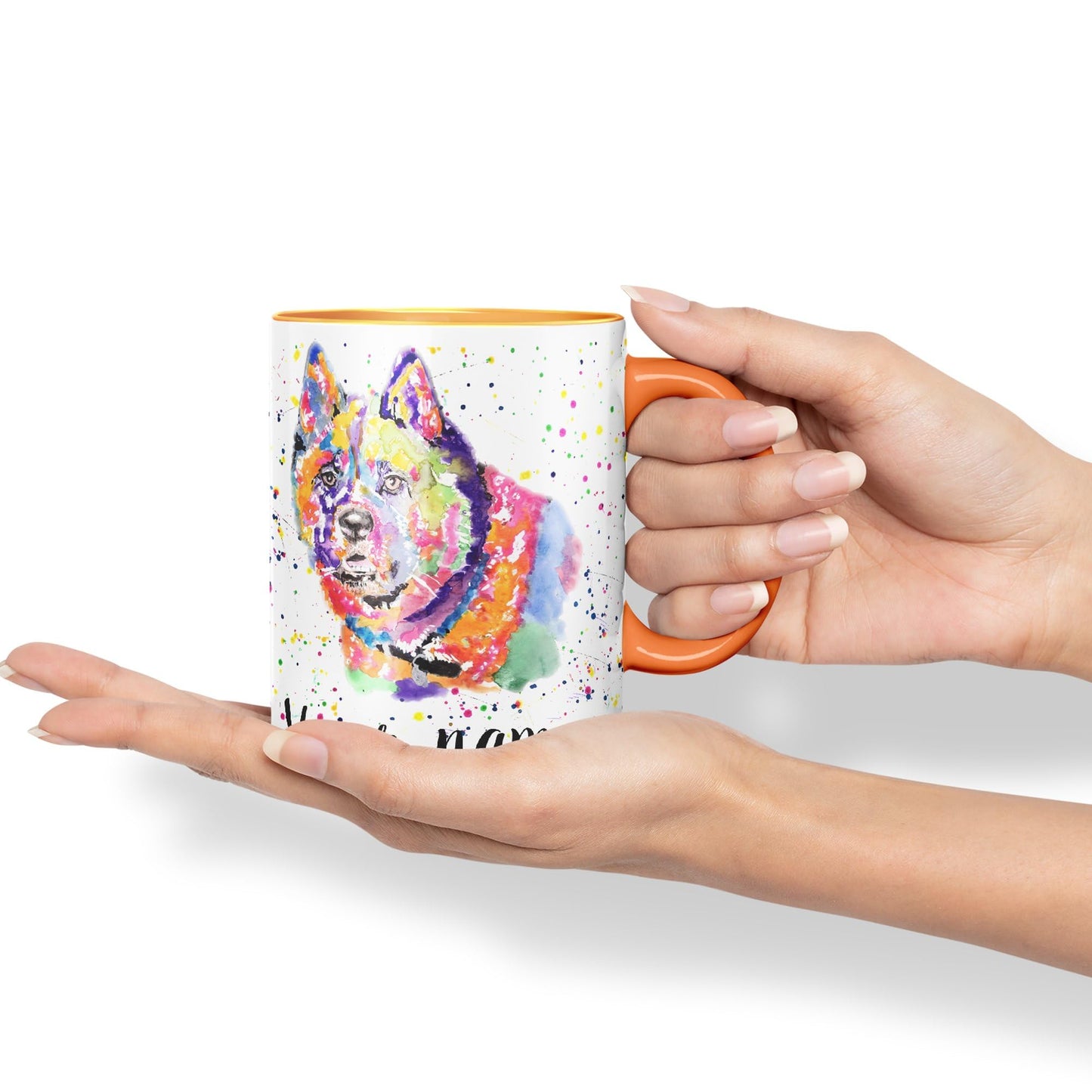 Vixar Personalised with Your Text Akita Dog pet Watercolour Art Coloured Ceramic Mug Cup Gift 330ml 11oz Custom Work Office Tea Coffee