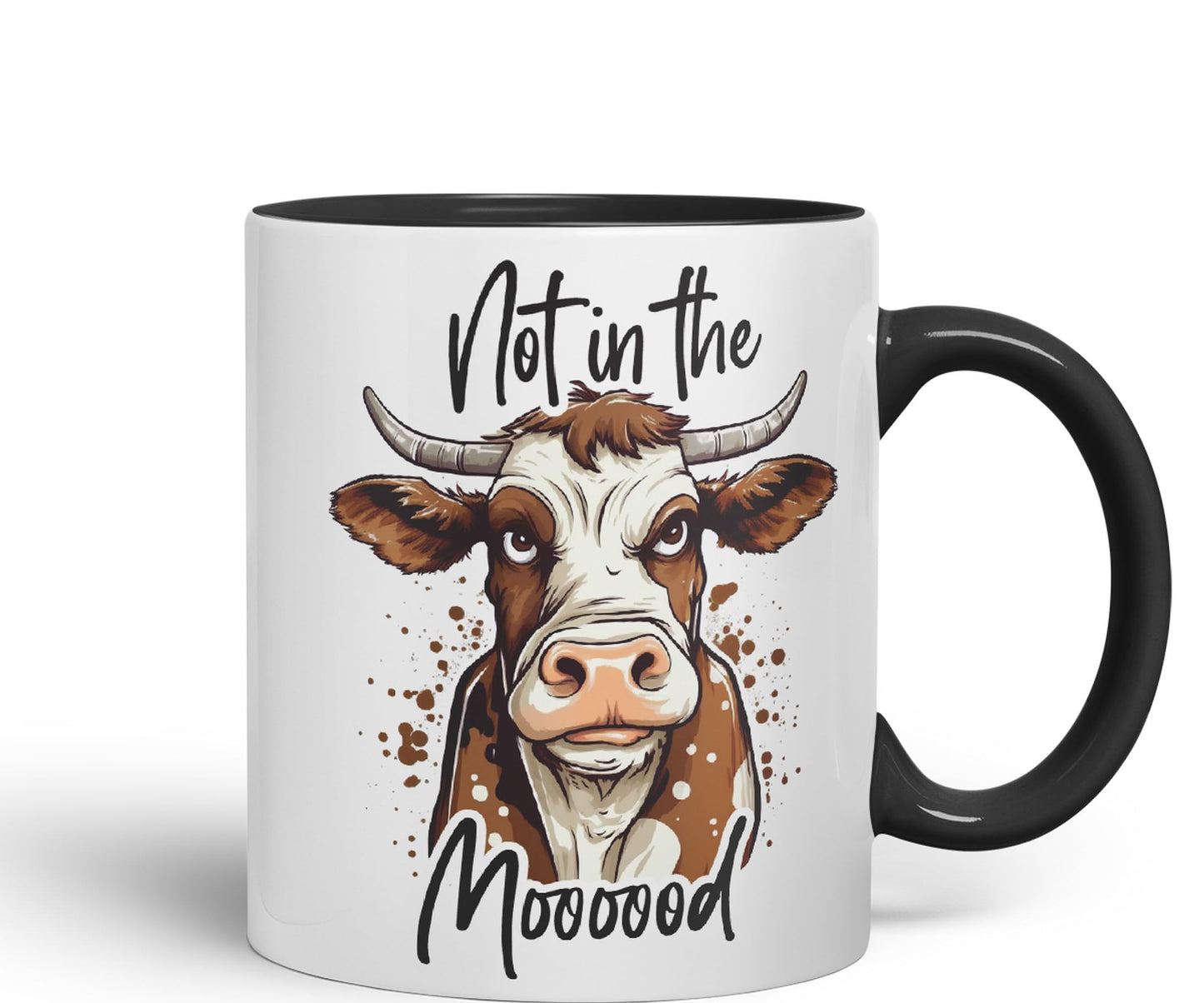 Not in The Moooood Cow Joke sarkasm Sarcastic Ceramic Coloured Mug Cup for Tea Coffee Hot Brew 330ml 11Oz Gift