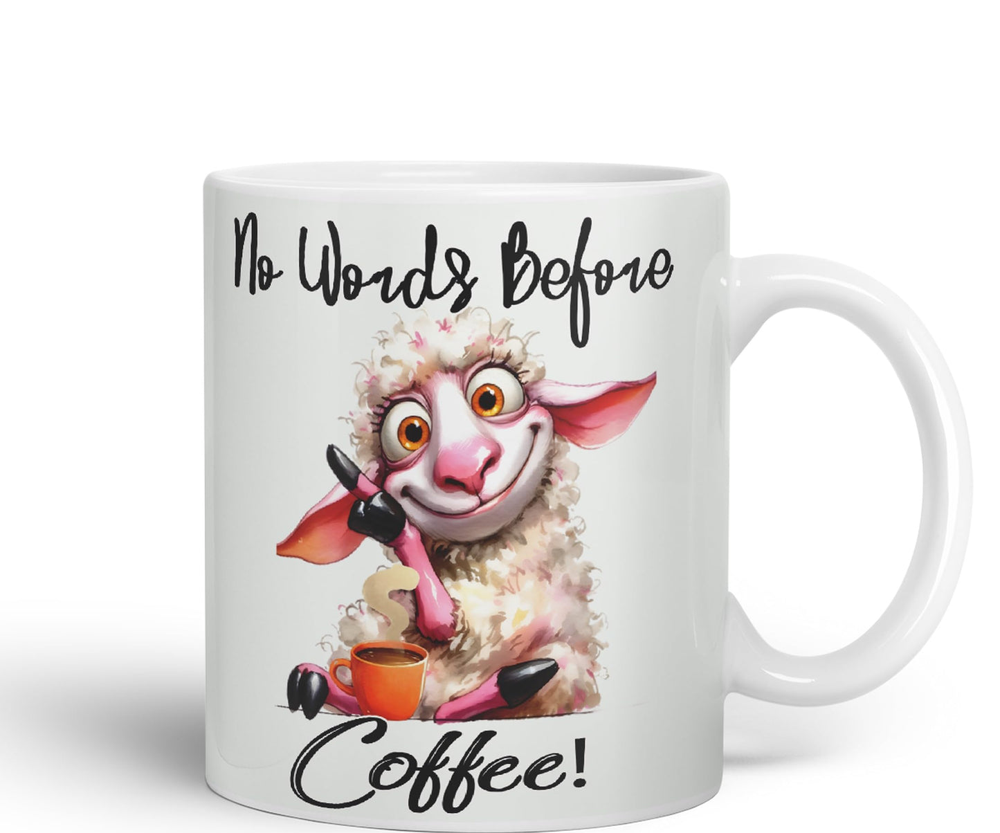 No Words Before Coffee! Sheep Joke sarkasm Sarcastic Ceramic Coloured Mug Cup for Tea Coffee Hot Brew 330ml 11Oz Gift