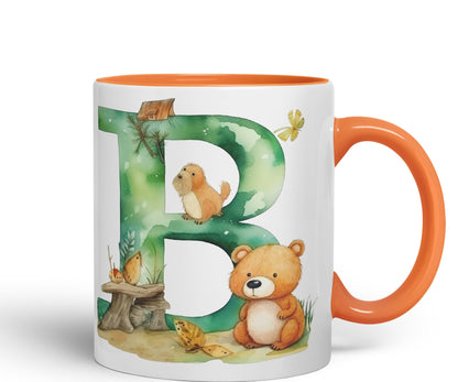Letter B mug, Animals Alphabet Letter B Monogram animal for kids Ceramic Coloured Mug Cup for Tea Coffee Hot brew 330ml 11Oz Gift