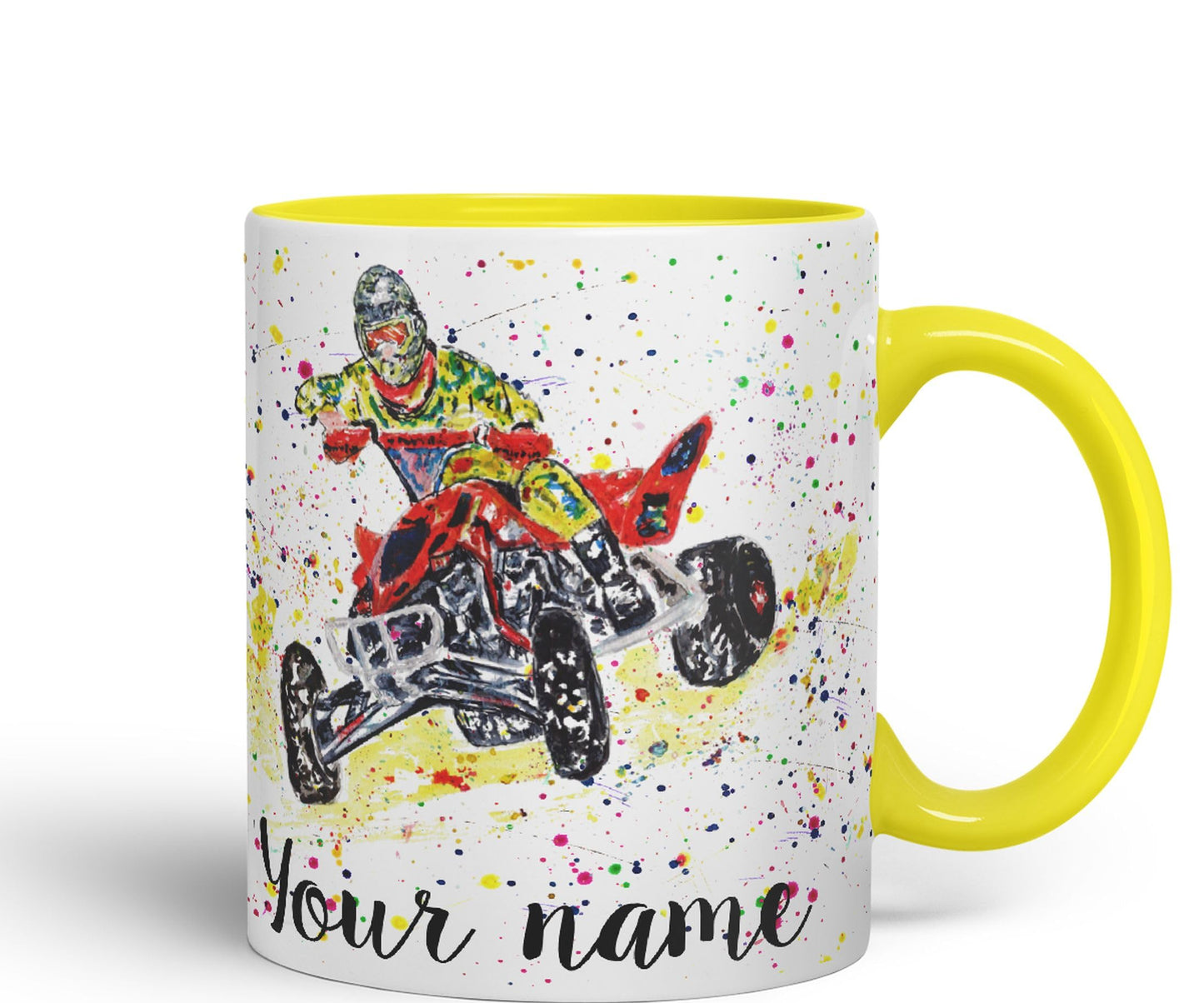 Vixar Personalised with Your Text Motor Quad Bike Motocross Art Coloured Ceramic Mug Cup Gift 330ml 11oz Custom Work Office Tea Coffee