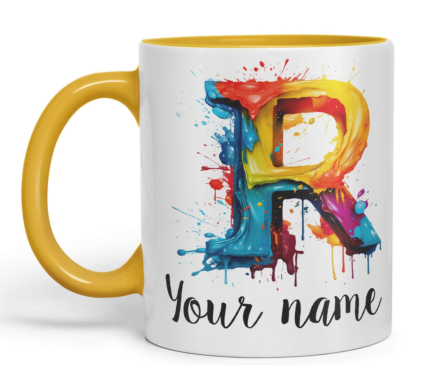 Personalised Letter R mug, Alphabet cusomized custom Letter R Monogram watercolour Ceramic Coloured Mug Cup for Tea Coffee Hot brew 330ml 11Oz Gift