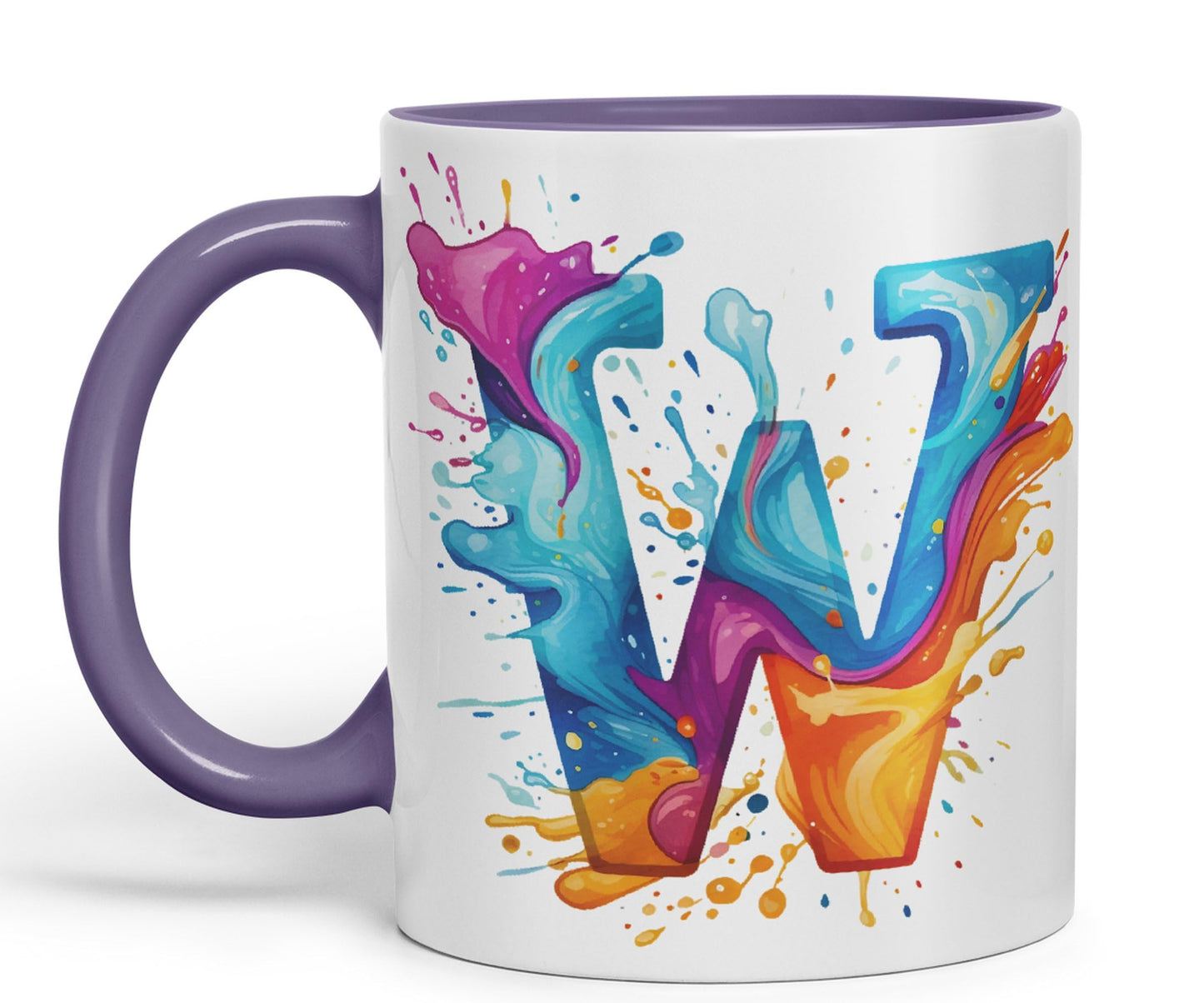 Letter W mug, Alphabet Letter W Monogram watercolour Ceramic Coloured Mug Cup for Tea Coffee Hot brew 330ml 11Oz Gift