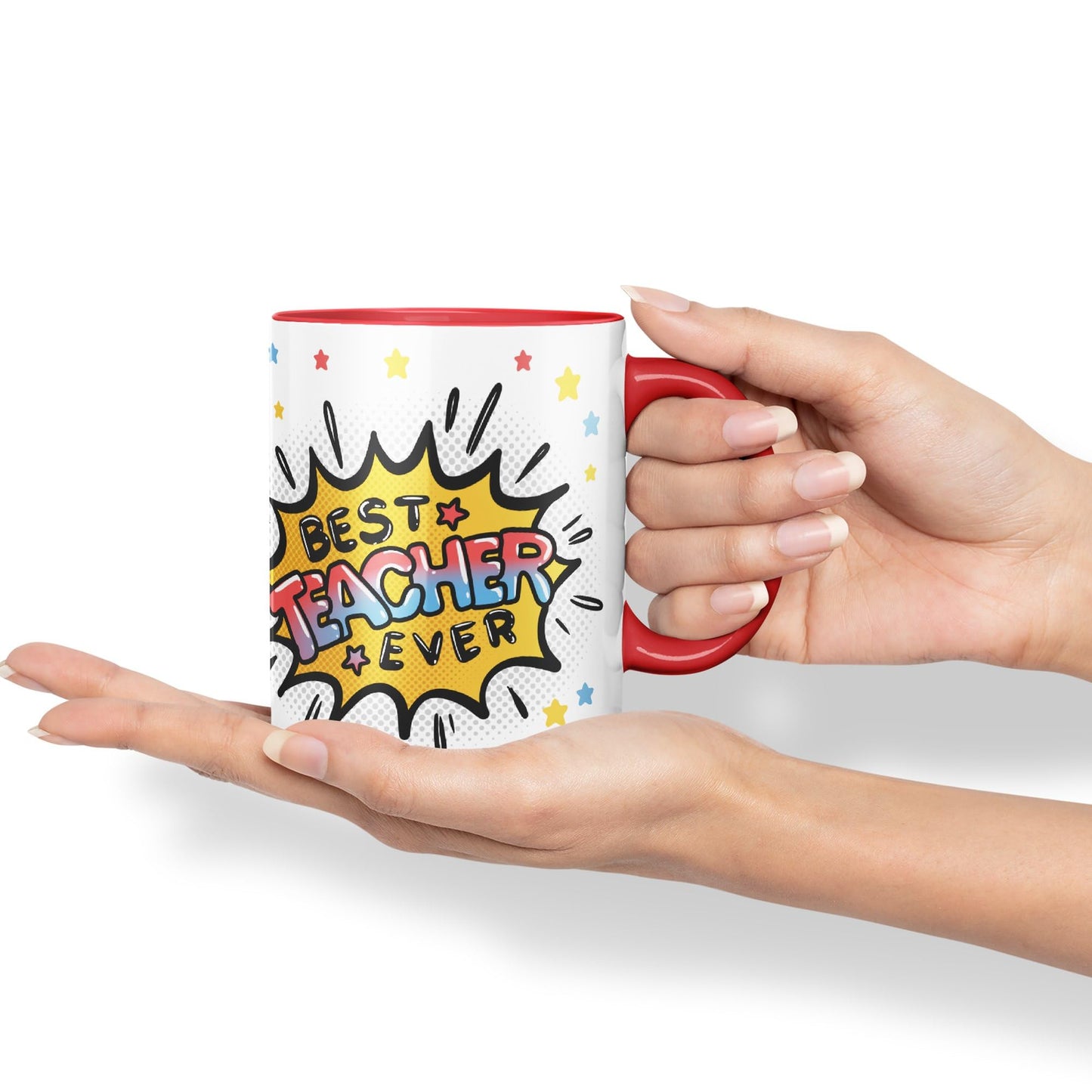 Vixar Best Teacher Ever, Ceramic 330 ml 11oz Coloured Mug Cup, Teacher Gift from Kids, School Gift, end of Year for Coffee Tea (T3)