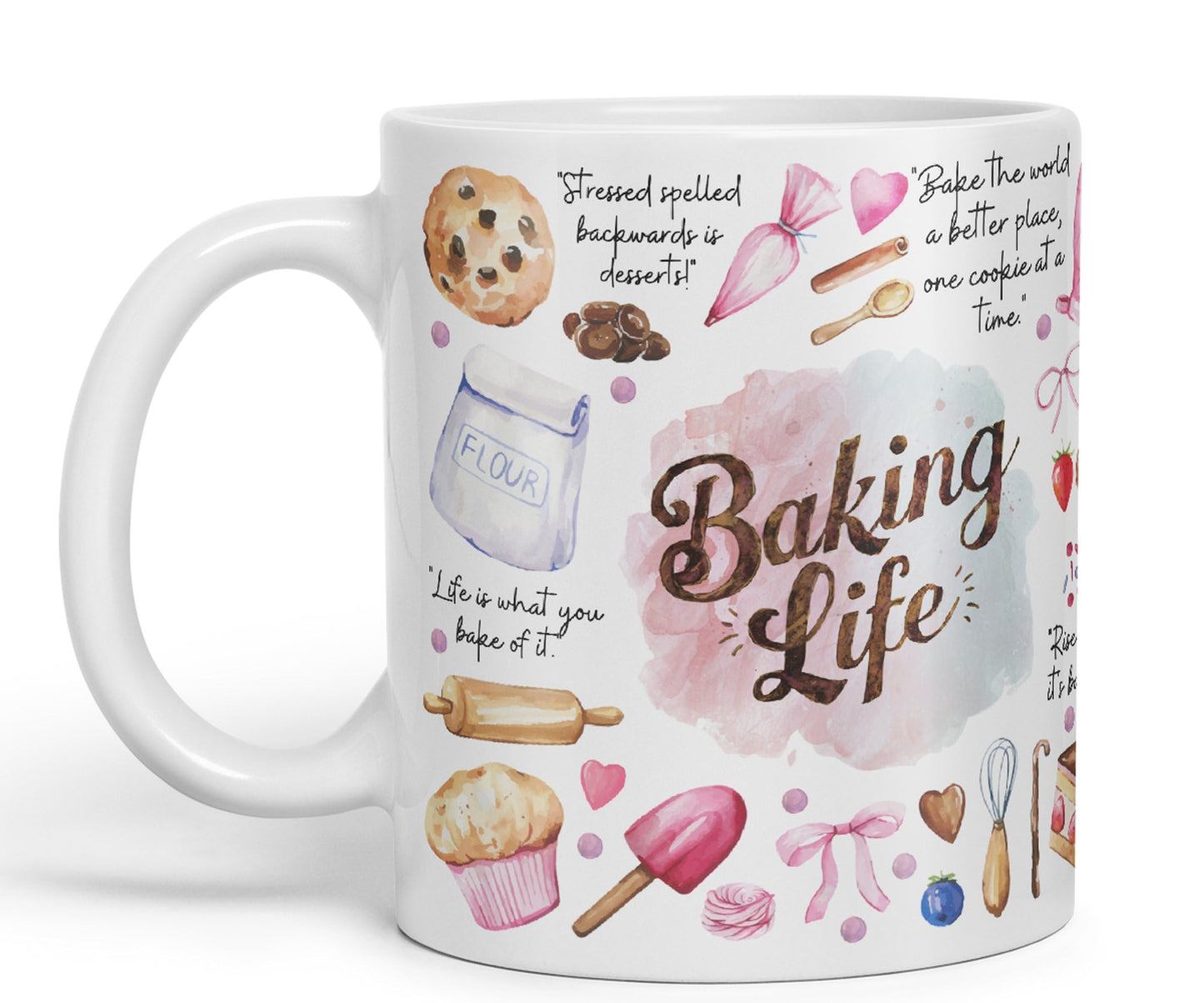 Baking Life Desserts Bake Joke sarkasm Sarcastic Ceramic Coloured Mug Cup for Tea Coffee Hot Brew 330ml 11Oz Gift