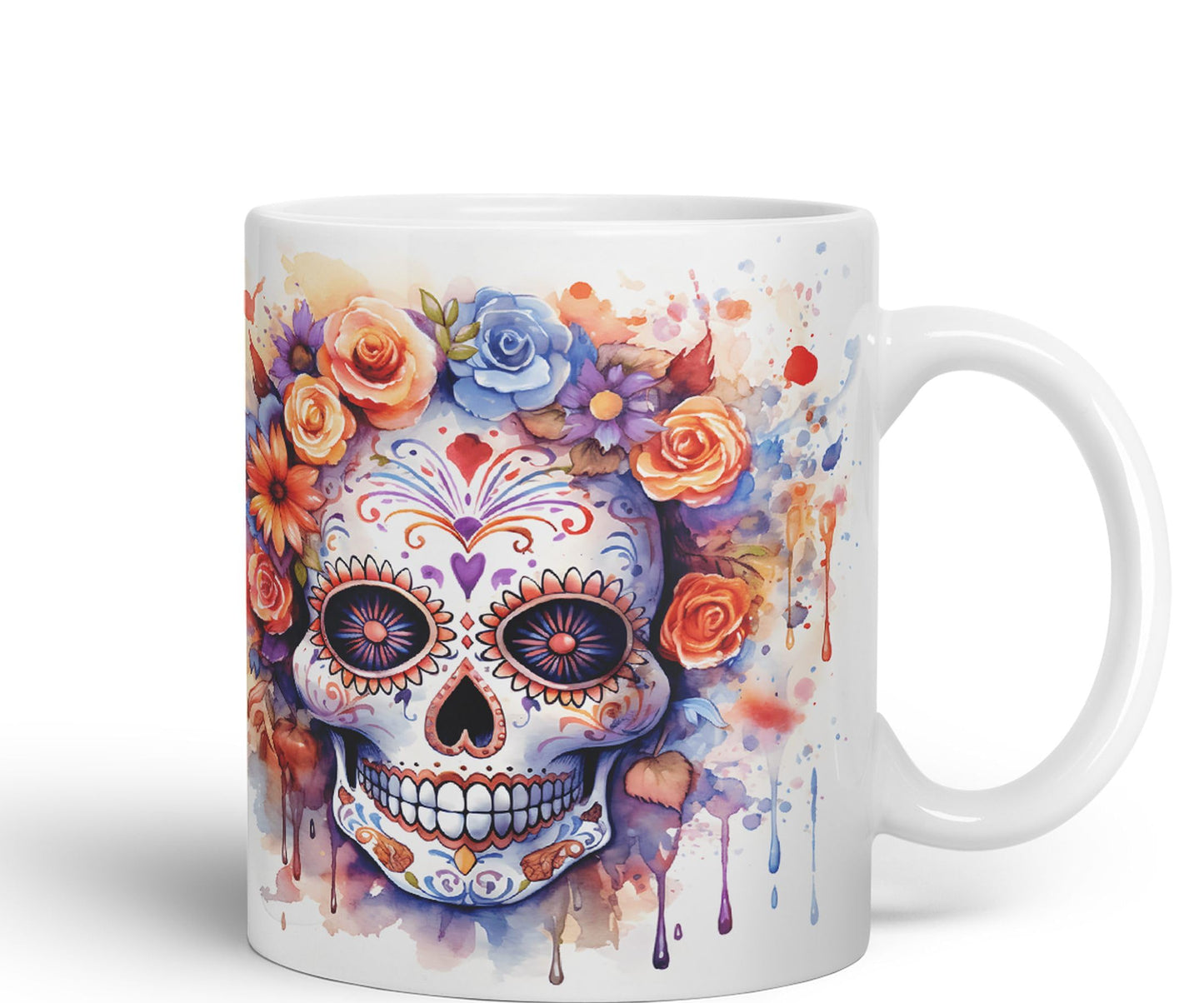 Sugar Skull and Roses Ceramic Coloured Mug Cup for Tea Coffee Hot Brew 330ml 11Oz Gift sk5