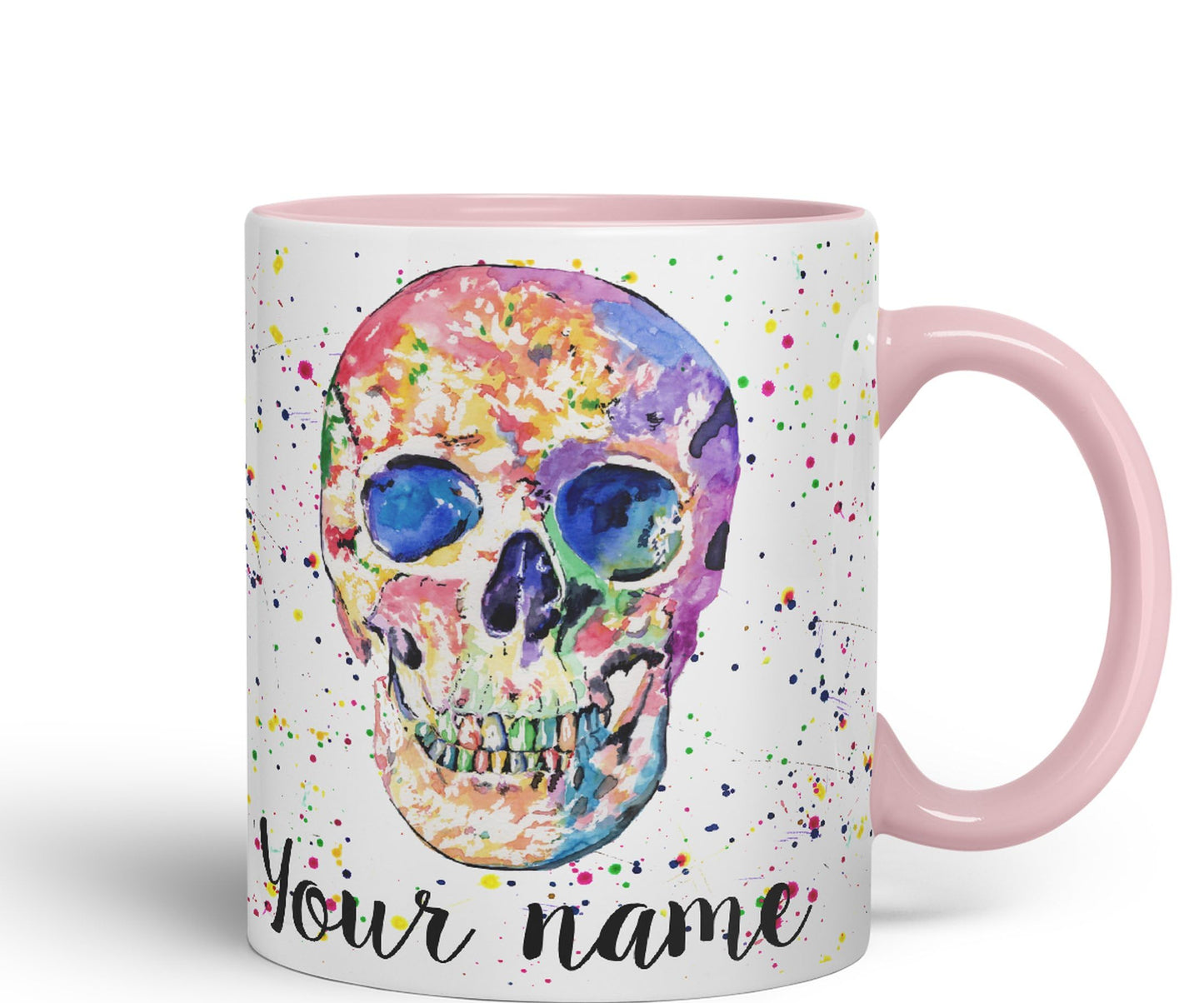 Vixar Personalised with Your Text Skull Front Art Coloured Ceramic Mug Cup Gift 330ml 11oz Custom Work Office Tea Coffee