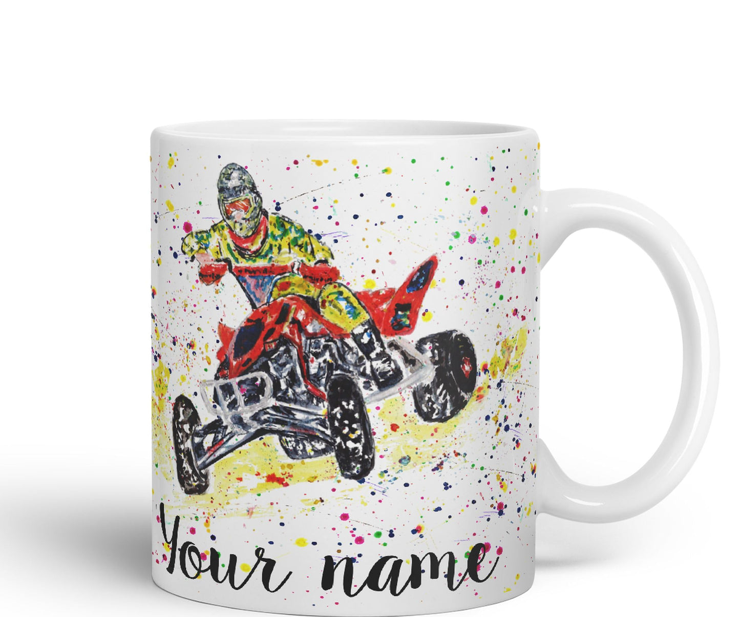 Vixar Personalised with Your Text Motor Quad Bike Motocross Art Coloured Ceramic Mug Cup Gift 330ml 11oz Custom Work Office Tea Coffee