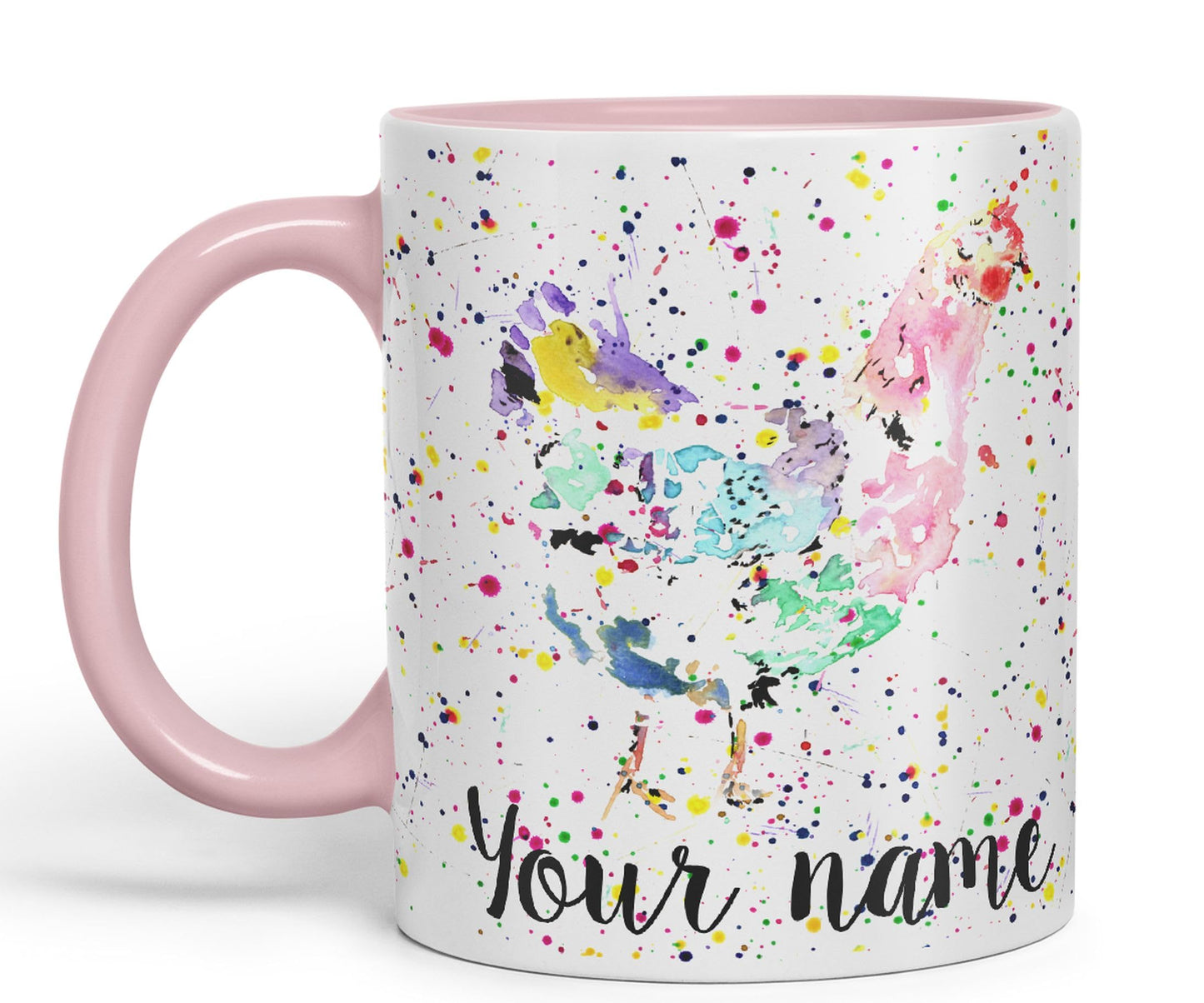 Vixar Personalised with Your Text Chicken Hen Farm Watercolour Art Coloured Ceramic Mug Cup Gift 330ml 11oz Custom Work Office Tea Coffee