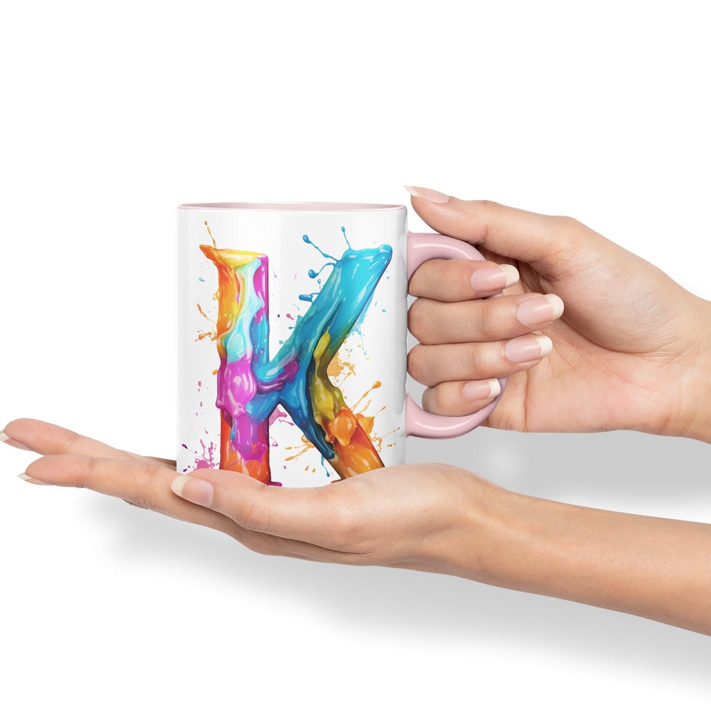 Letter K mug, Alphabet Letter K Monogram watercolour Ceramic Coloured Mug Cup for Tea Coffee Hot brew 330ml 11Oz Gift