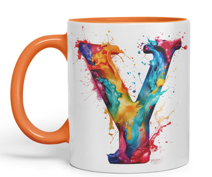 Letter Y mug, Alphabet Letter R Monogram watercolour Ceramic Coloured Mug Cup for Tea Coffee Hot brew 330ml 11Oz Gift