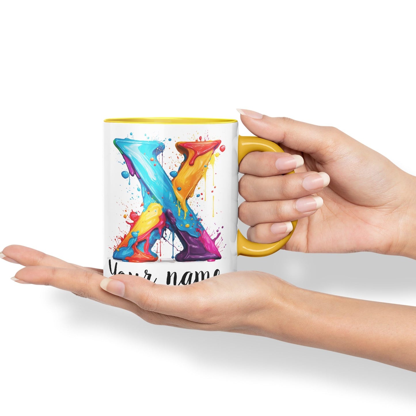 Personalised Letter X mug, Alphabet cusomized custom Letter X Monogram watercolour Ceramic Coloured Mug Cup for Tea Coffee Hot brew 330ml 11Oz Gift