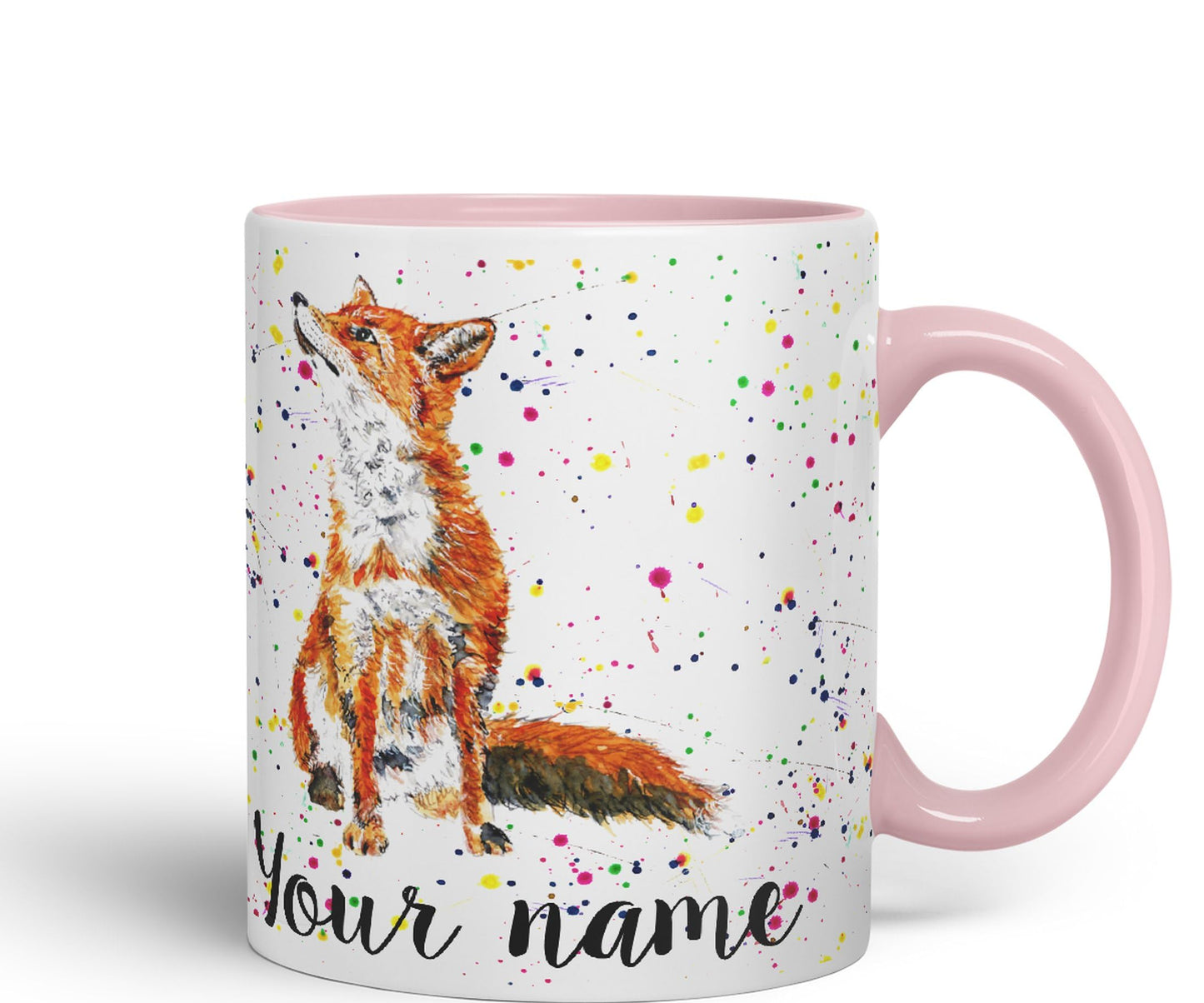 Vixar Personalised with Your Text Fox British Wildlife Animals Watercolour Art Coloured Ceramic Mug Cup Gift 330ml 11oz Custom Work Office Tea Coffee