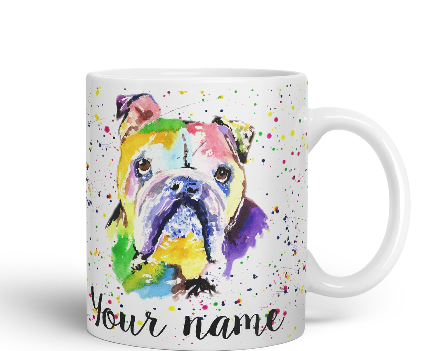 Vixar Personalised with Your Text Bully British Buldog Dog Pet Animal Watercolour Art Coloured Ceramic Mug Cup Gift 330ml 11oz Custom Work Office Tea Coffee