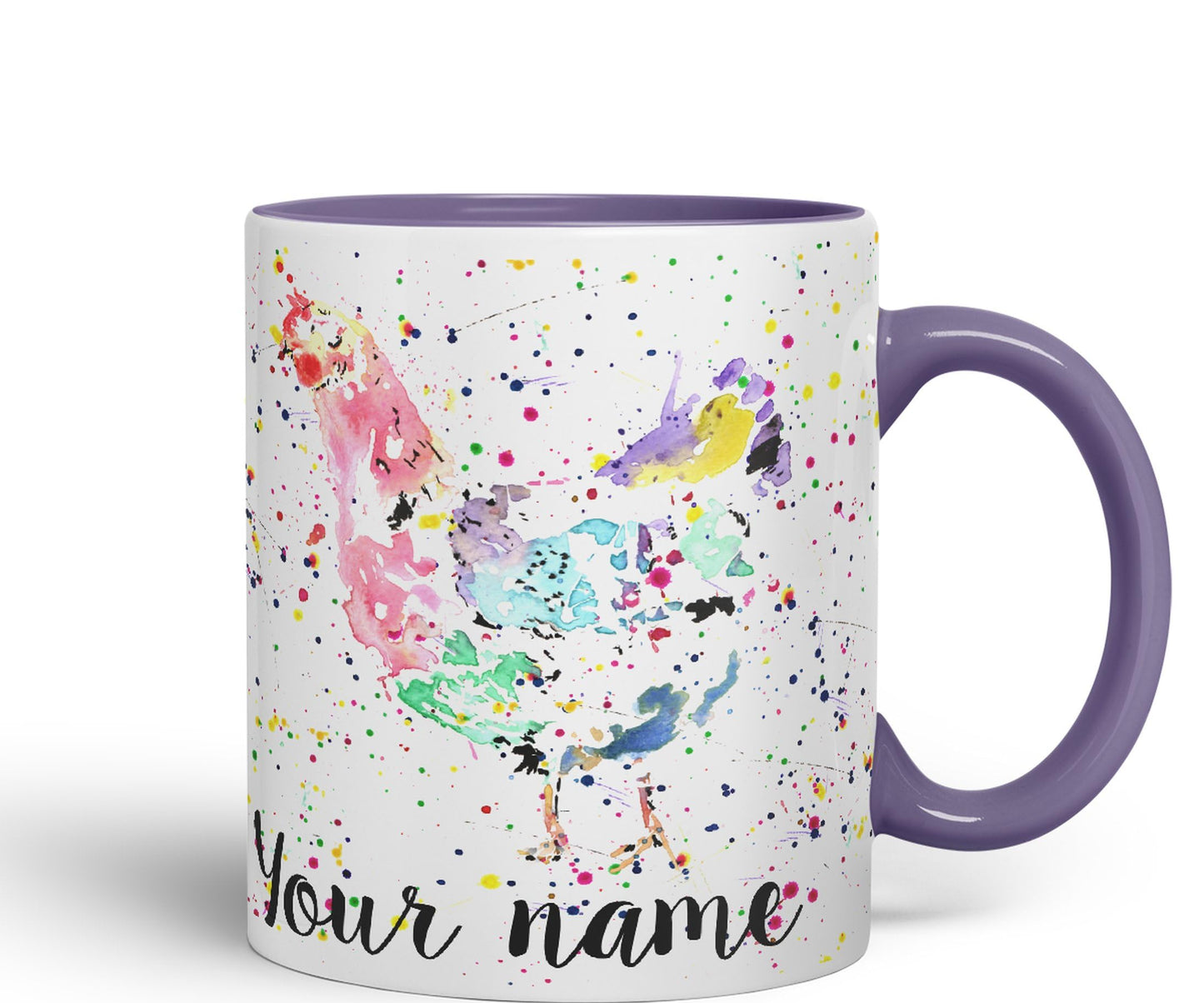 Vixar Personalised with Your Text Chicken Hen Farm Watercolour Art Coloured Ceramic Mug Cup Gift 330ml 11oz Custom Work Office Tea Coffee