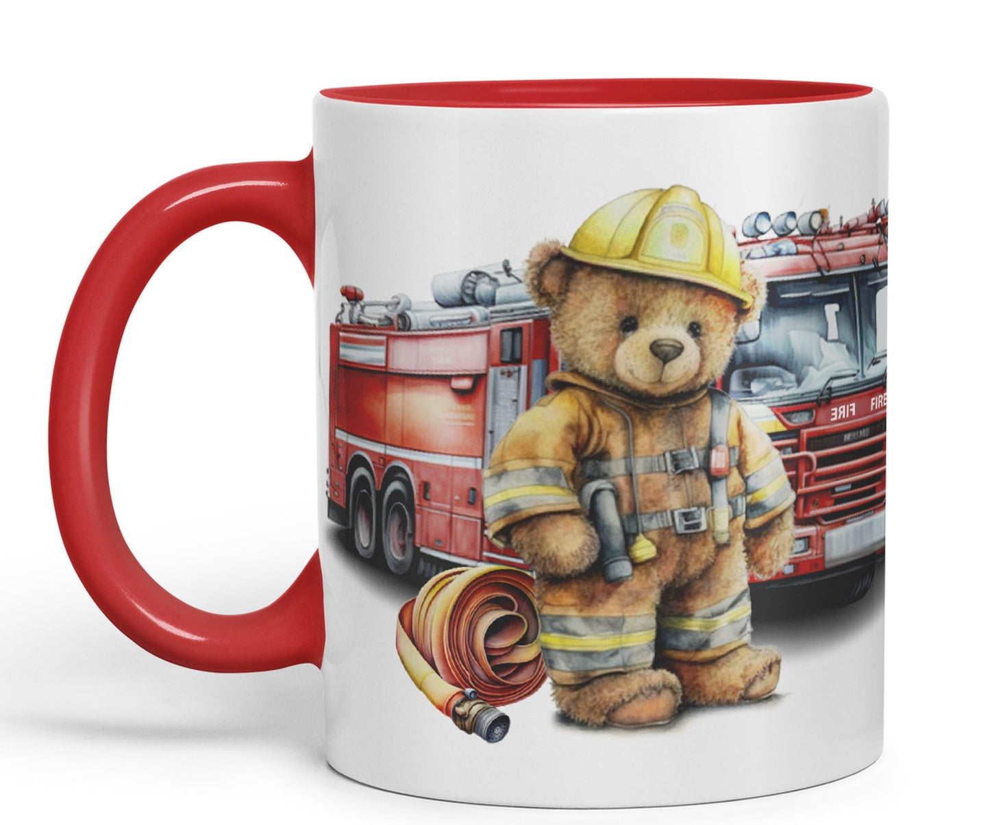 Vixar Teddy Bear Firefighter Firemen Themed Ceramic Mug Coloured Mug Cup Gift Birthday Work Office Tea Coffee