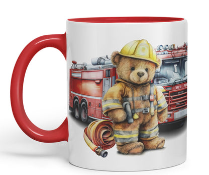 Vixar Teddy Bear Firefighter Firemen Themed Ceramic Mug Coloured Mug Cup Gift Birthday Work Office Tea Coffee