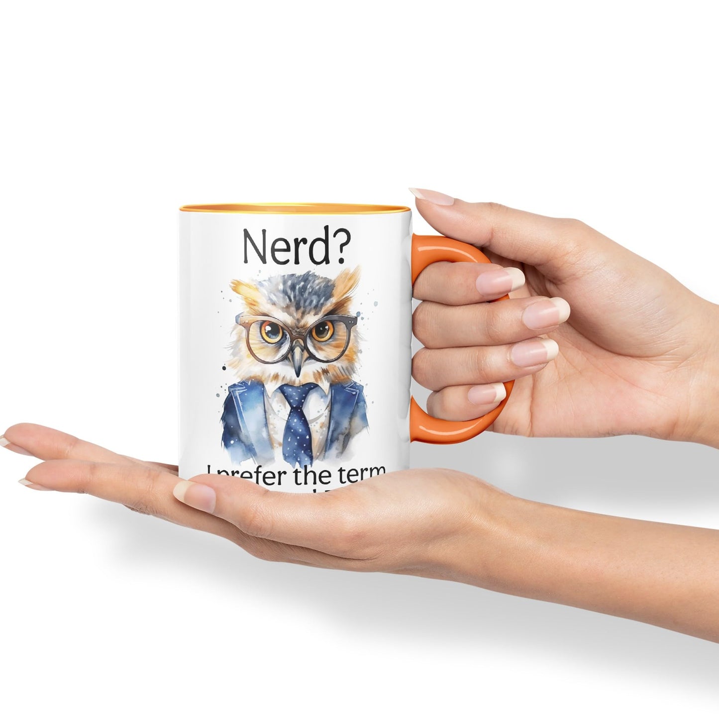 Nerd? I Prefer The Term Intellectual Badass Owl Joke sarkasm Sarcastic Ceramic Coloured Mug Cup for Tea Coffee Hot Brew 330ml 11Oz Gift