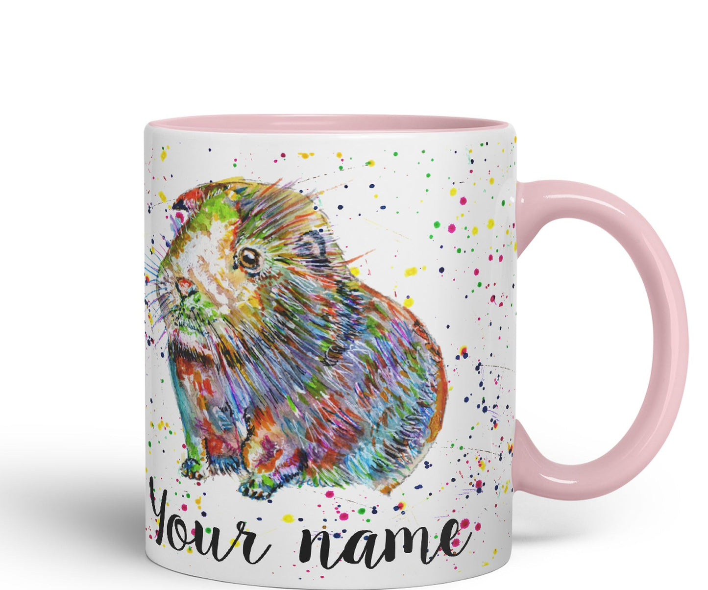 Vixar Personalised with Your Text Guinea Pig Short Haired Pet Watercolour Art Coloured Ceramic Mug Cup Gift 330ml 11oz Custom Work Office Tea Coffee