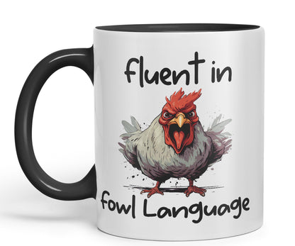 Fluent in Fowl Language Rooster cockerel Joke sarkasm Sarcastic Ceramic Coloured Mug Cup for Tea Coffee Hot Brew 330ml 11Oz Gift