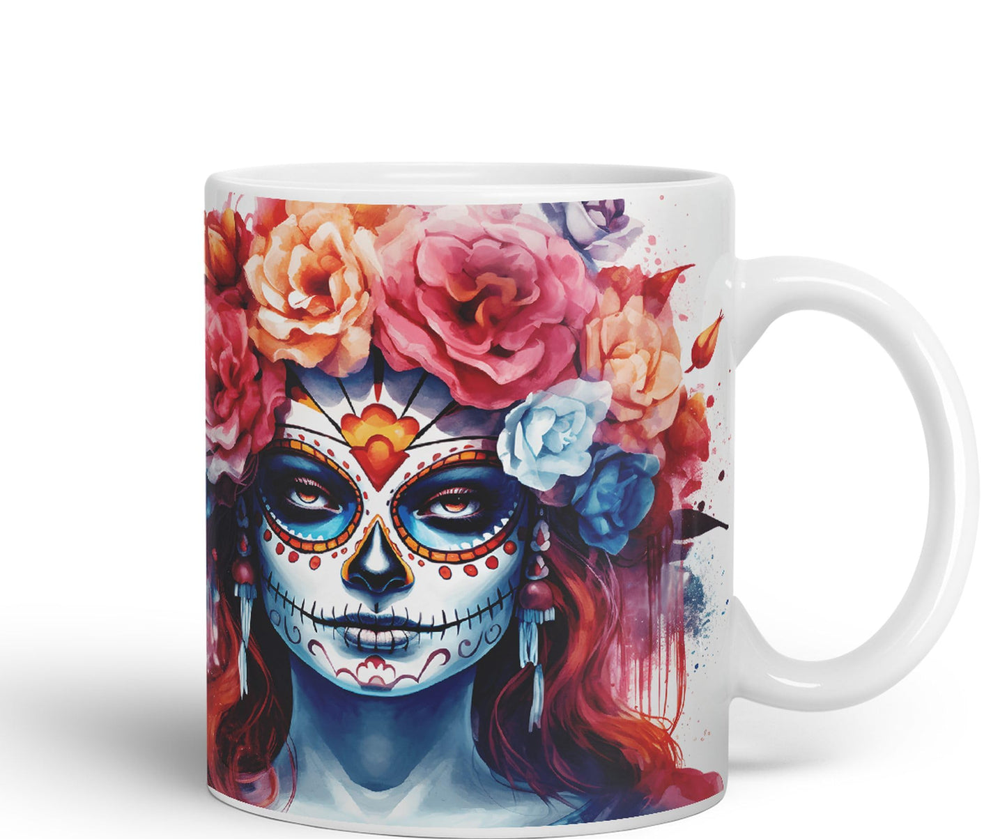 Sugar Skull and Roses Ceramic Coloured Mug Cup for Tea Coffee Hot Brew 330ml 11Oz Gift sk1