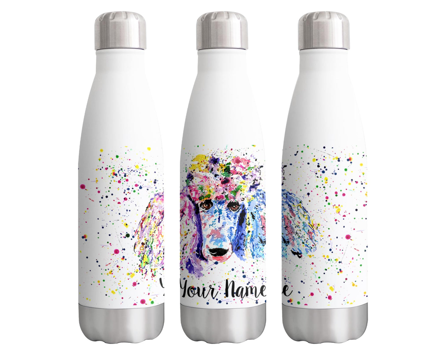 Vixar Poodle Personalised Custom Bottle with your Text/name Bridge Dog Pet Watercolour Bottle Double Wall Insulated Stainless Steel Sport Drinks 500ml