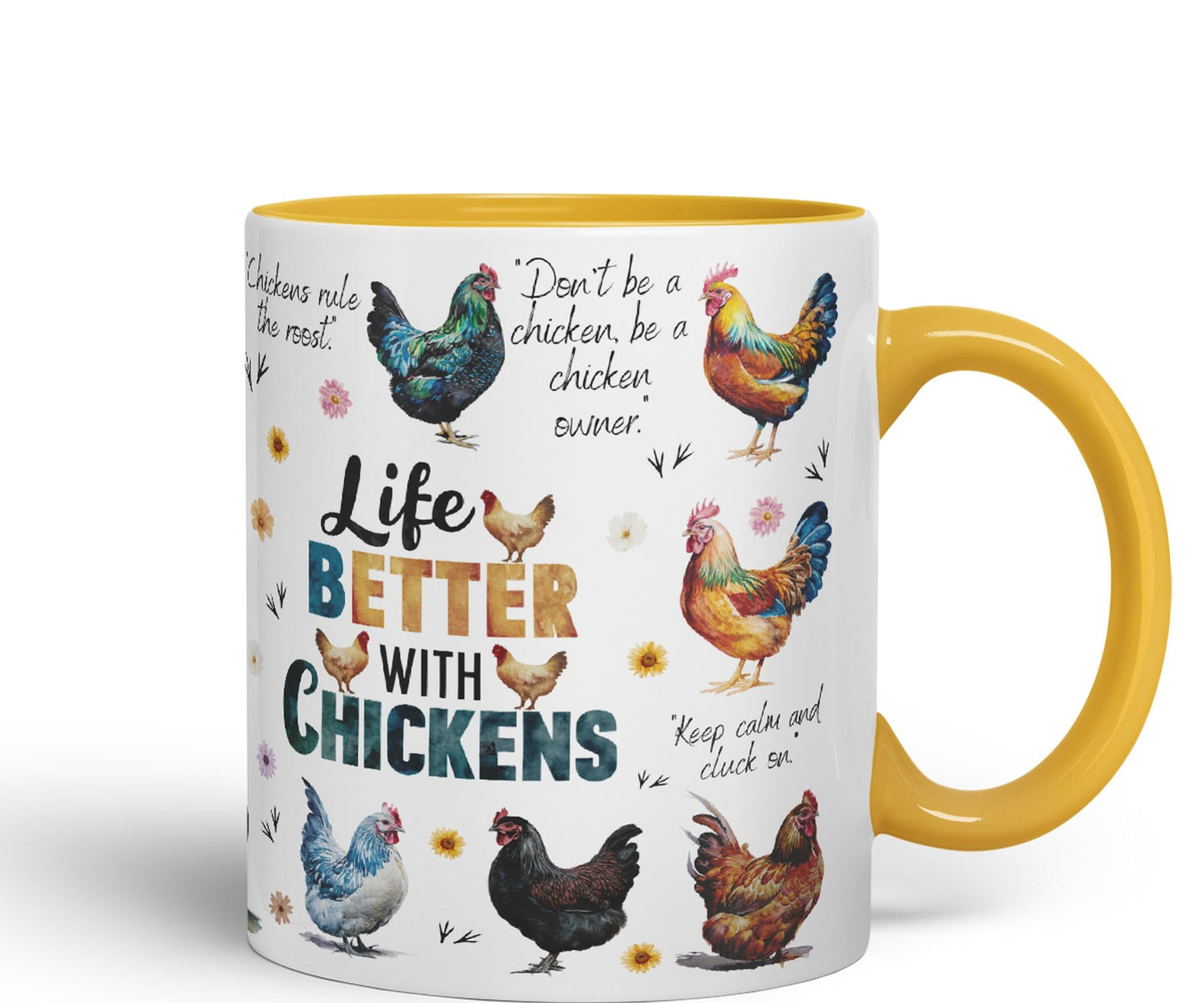 Life Better with Chickens Joke sarkasm Sarcastic Ceramic Coloured Mug Cup for Tea Coffee Hot Brew 330ml 11Oz Gift