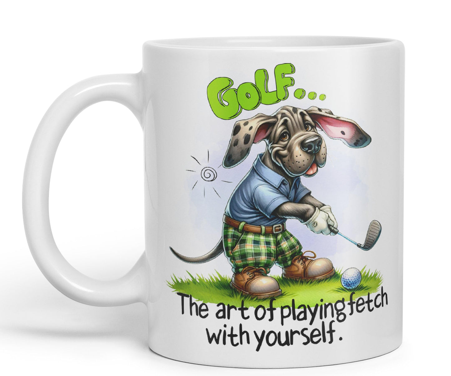 Golf … The Art of playingfetch with Your self, Dog Joke sarkasm Ceramic Coloured Mug Cup for Tea Coffee Hot Brew 330ml 11Oz Gift