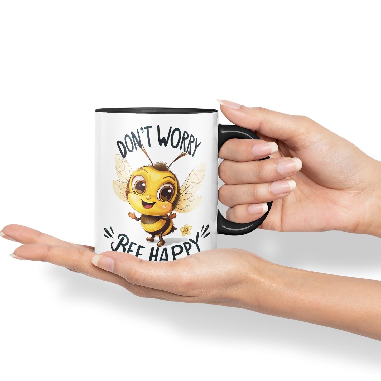 Don’t Worry Bee Happy Bees Joke sarkasm Sarcastic Ceramic Coloured Mug Cup for Tea Coffee Hot Brew 330ml 11Oz Gift