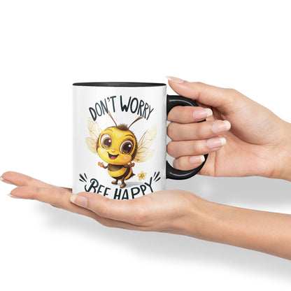Don’t Worry Bee Happy Bees Joke sarkasm Sarcastic Ceramic Coloured Mug Cup for Tea Coffee Hot Brew 330ml 11Oz Gift
