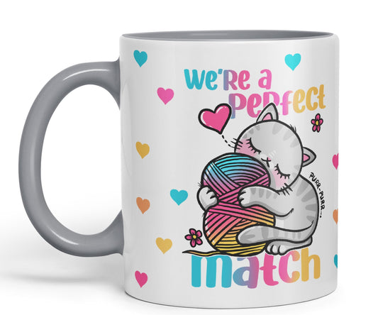 We're a Perfect Match cat Lover Coloured Ceramic Mug Cup Gift 330ml 11oz Work Office Tea Coffee Gift