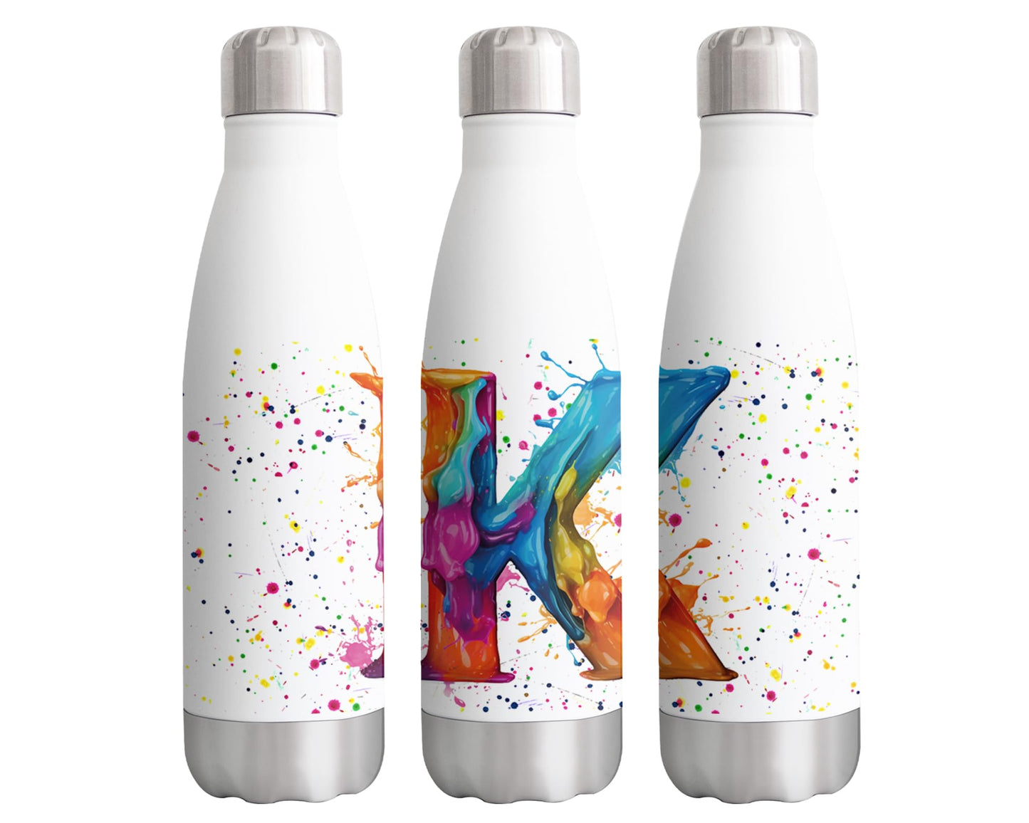 Letters Alphabet A-Z Monogram Watercolour Bottle double Wall insulated Stainless steel sport Drinks 500ml