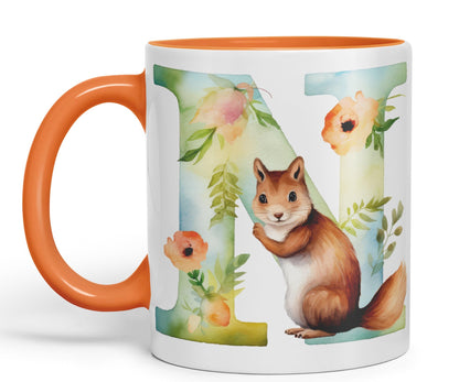 Letter N mug, Animals Alphabet Letter N Monogram animal for kids Ceramic Coloured Mug Cup for Tea Coffee Hot brew 330ml 11Oz Gift