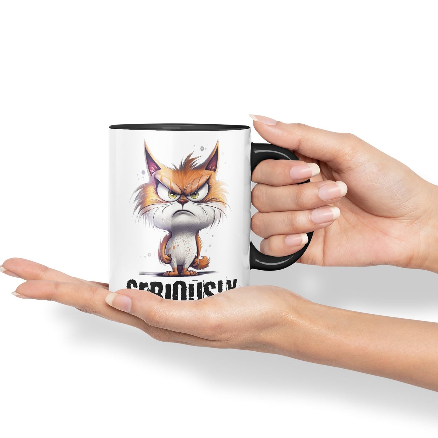 Cat Seriously kittten Joke sarkasm Sarcastic Ceramic Coloured Mug Cup for Tea Coffee Hot Brew 330ml 11Oz Gift