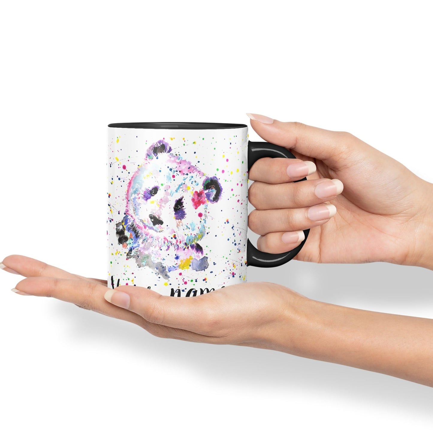 Vixar Personalised with Your Text Panda Bear Watercolour Art Coloured Ceramic Mug Cup Gift 330ml 11oz Custom Work Office Tea Coffee (O1)