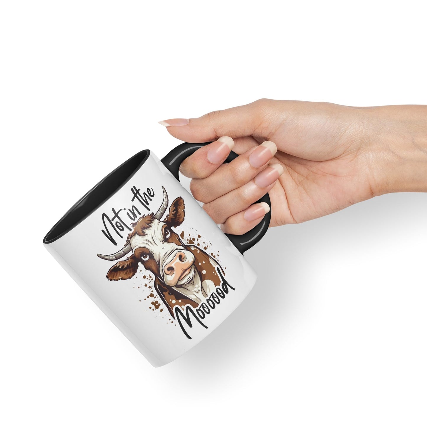 Not in The Moooood Cow Joke sarkasm Sarcastic Ceramic Coloured Mug Cup for Tea Coffee Hot Brew 330ml 11Oz Gift