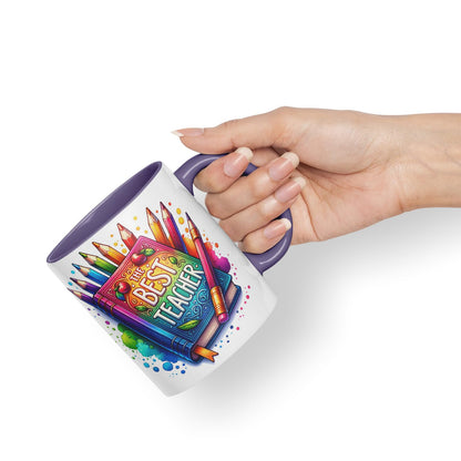 Vixar Best Teacher Mug Thank You, End of School Gift Ceramic Coloured Mug Cup for Tea Coffee Hot Brew 330ml 11Oz Gift BT1