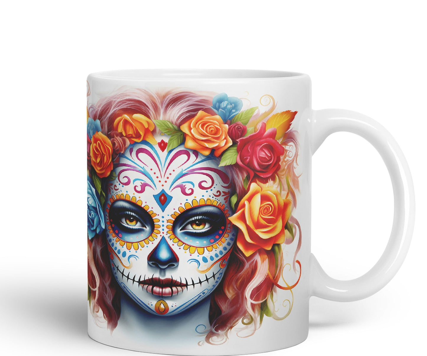 Sugar Skull and Roses Ceramic Coloured Mug Cup for Tea Coffee Hot Brew 330ml 11Oz Gift sk3