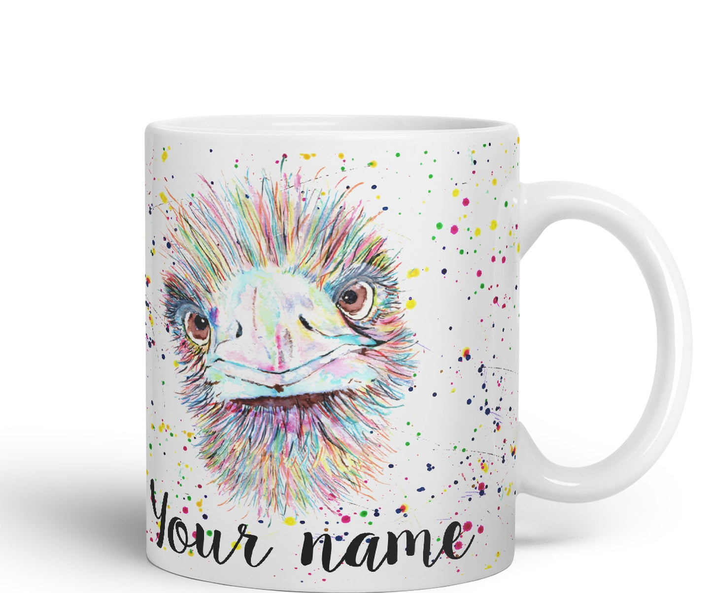 Vixar Personalised with Your Text Emu Bird Animals Watercolour Art Coloured Ceramic Mug Cup Gift 330ml 11oz Custom Work Office Tea Coffee