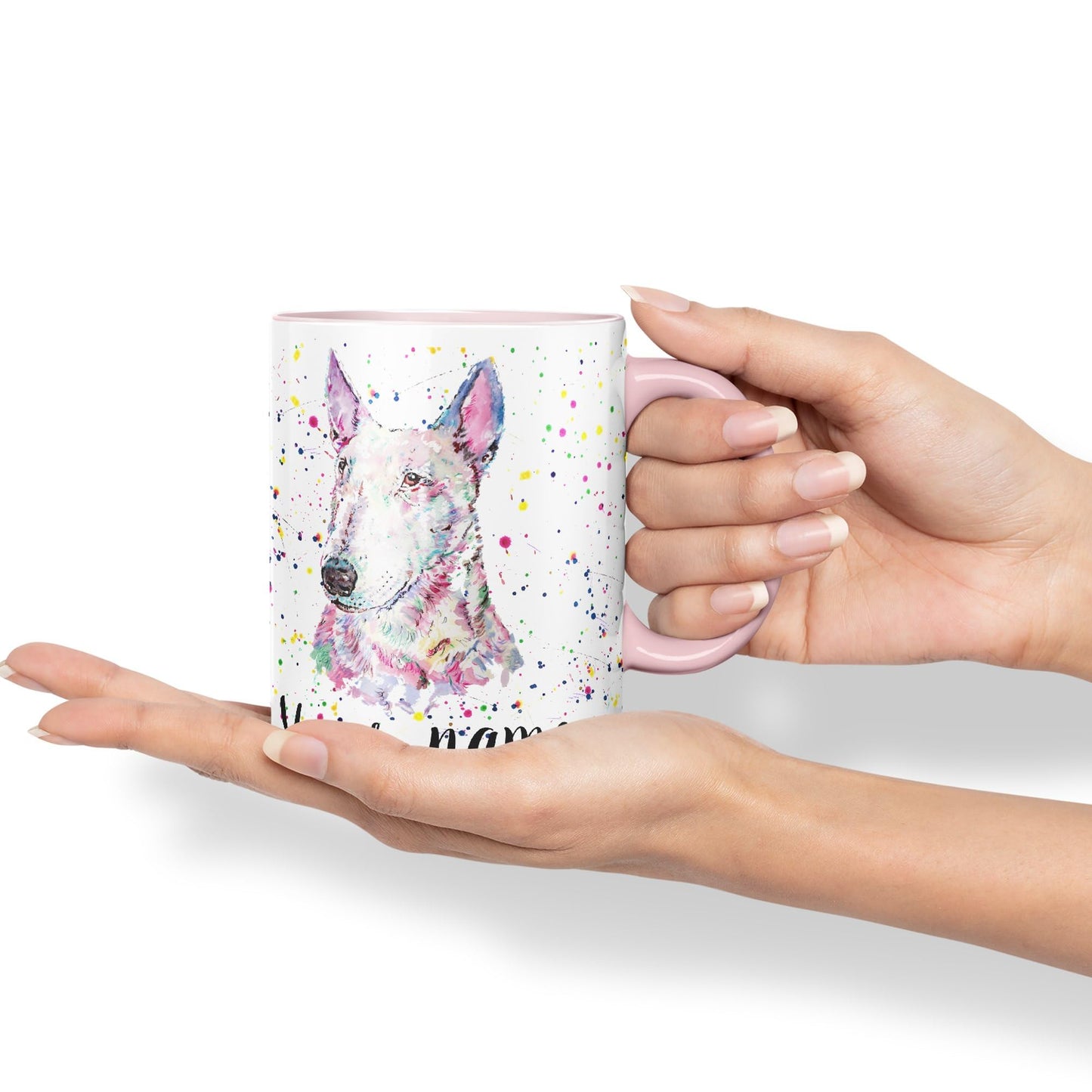 Vixar Personalised with Your Text Bully English Bull Terrier Dog Pet Animals Watercolour Art Coloured Ceramic Mug Cup Gift 330ml 11oz Custom Work Office Tea Coffee