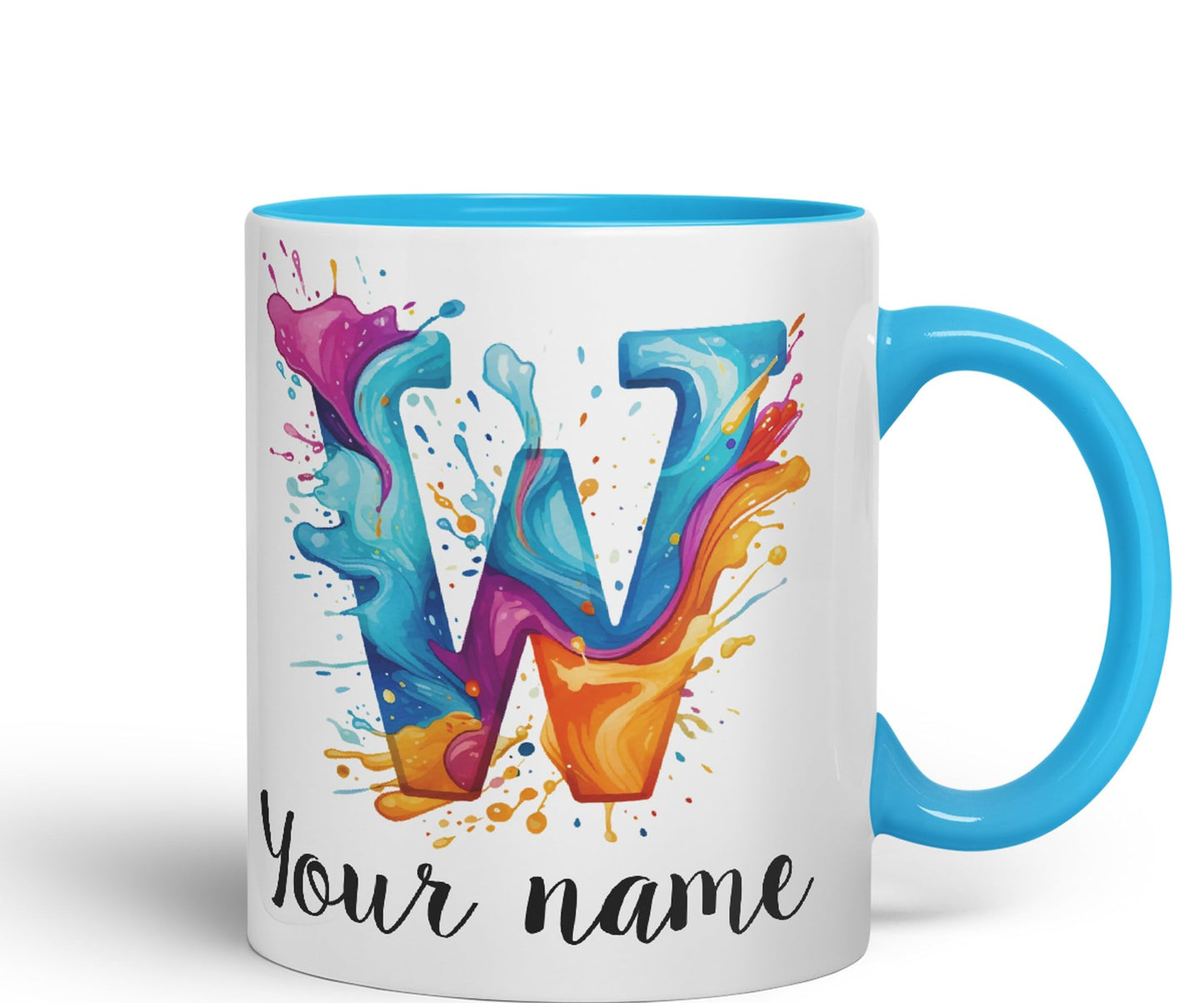 Personalised Letter W mug, Alphabet cusomized custom Letter W Monogram watercolour Ceramic Coloured Mug Cup for Tea Coffee Hot brew 330ml 11Oz Gift