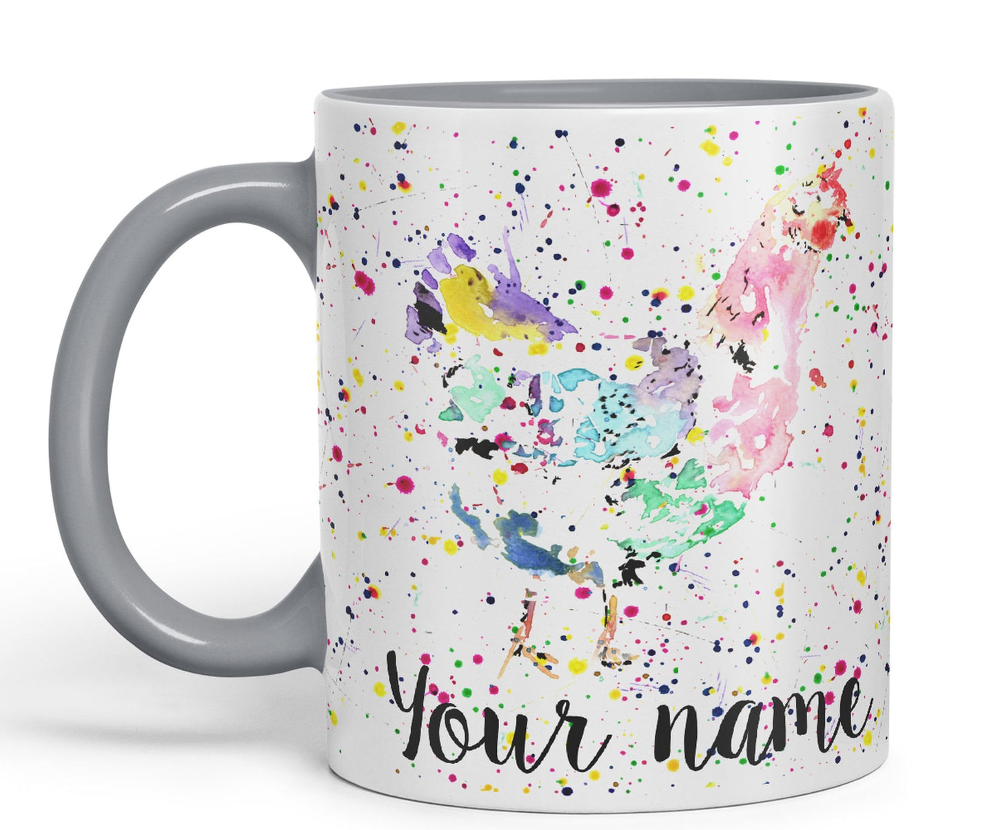 Vixar Personalised with Your Text Chicken Hen Farm Watercolour Art Coloured Ceramic Mug Cup Gift 330ml 11oz Custom Work Office Tea Coffee