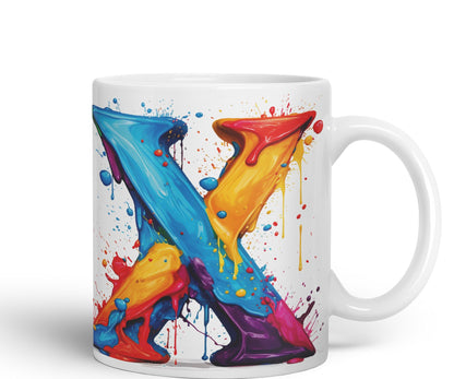 Letter X mug, Alphabet Letter X Monogram watercolour Ceramic Coloured Mug Cup for Tea Coffee Hot brew 330ml 11Oz Gift