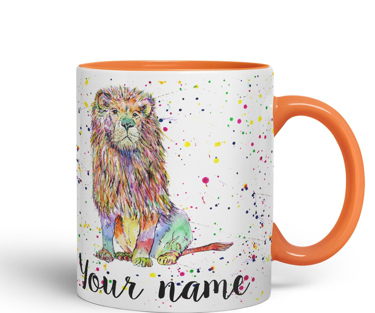 Vixar Personalised with Your Text Lion Cat King Safari Animals Watercolour Art Coloured Ceramic Mug Cup Gift 330ml 11oz Custom Work Office Tea Coffee