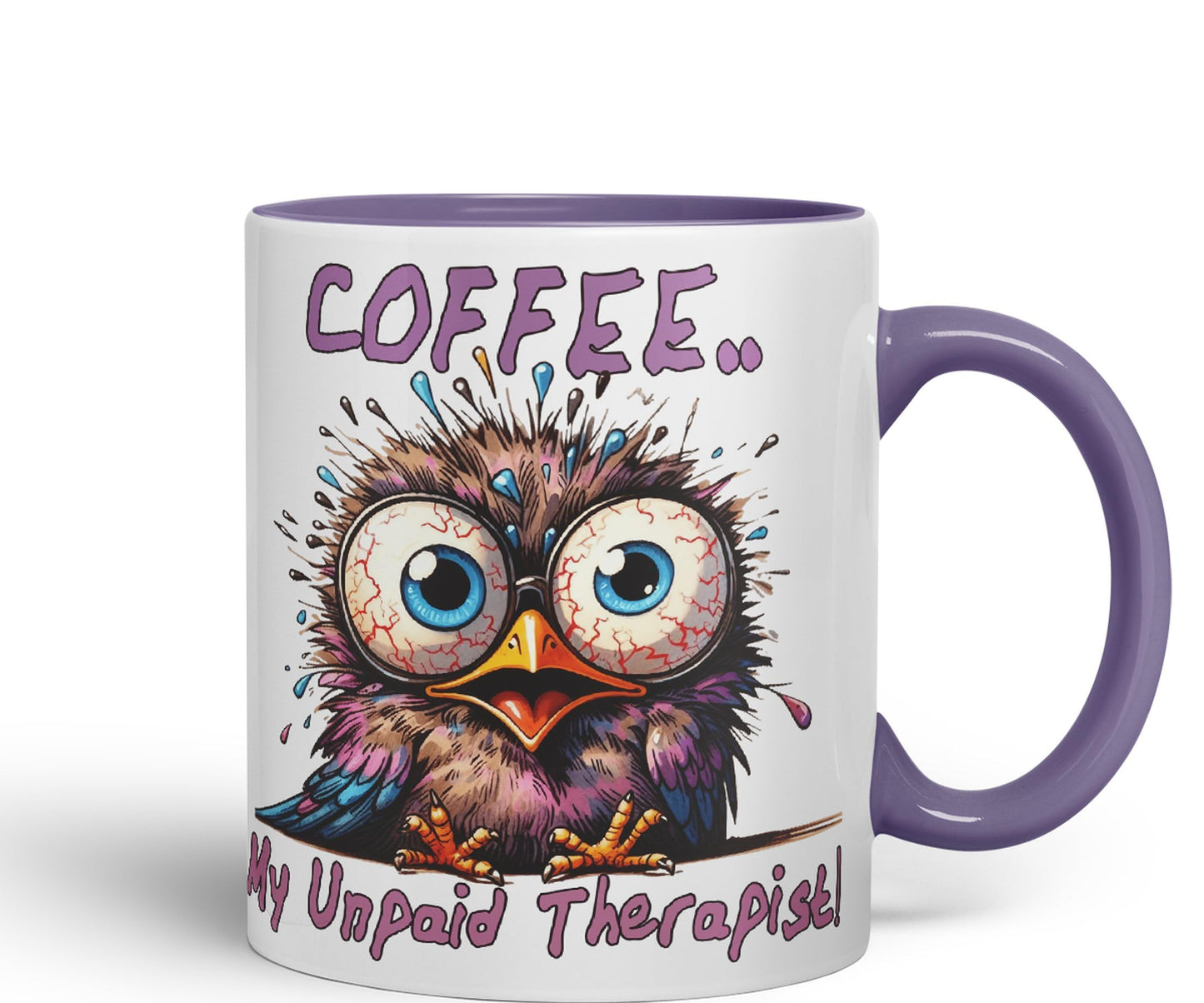 Coffee My Unpaid Therapist! Bird Joke sarkasm Sarcastic Ceramic Coloured Mug Cup for Tea Coffee Hot Brew 330ml 11Oz Gift