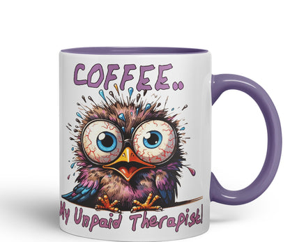 Coffee My Unpaid Therapist! Bird Joke sarkasm Sarcastic Ceramic Coloured Mug Cup for Tea Coffee Hot Brew 330ml 11Oz Gift